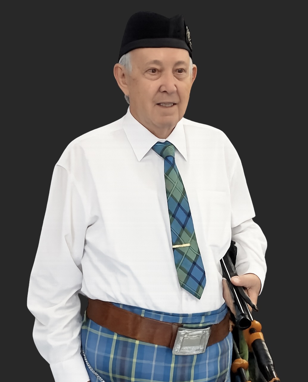 Malcolm McLaren with bagpipes